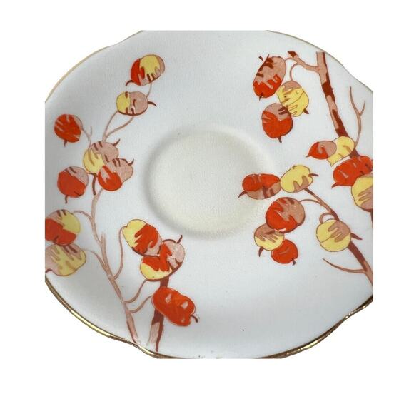 Gladstone Bone China Cup Saucer England Persimmon Fruit Scalloped Rim Gilded - Picture 7 of 14